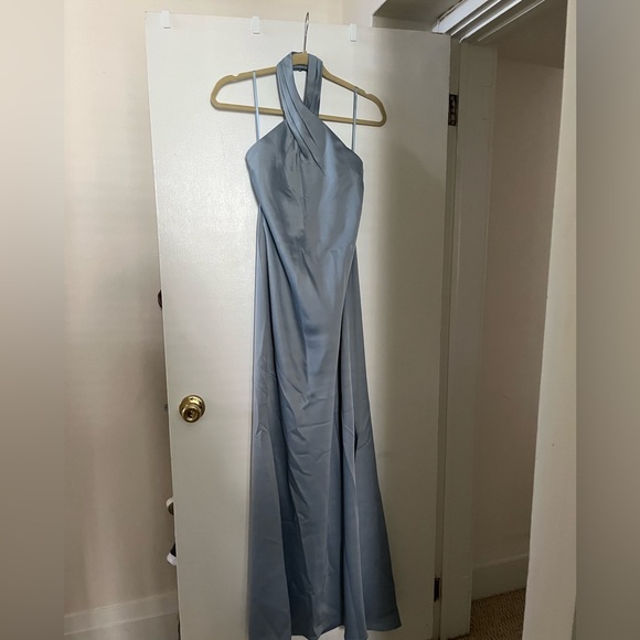 COPY - BHLDN Ruby Twist Halter Satin Gown: Dusty Blue, Size 0, NWT - Picture 4 of 5